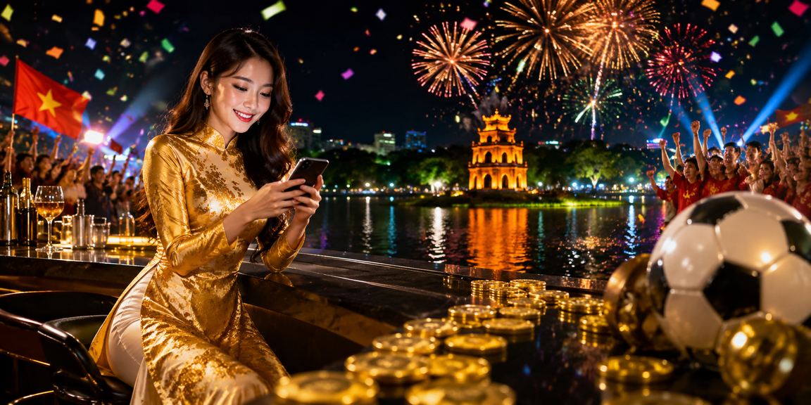 Phụ nữ Hà Nội mặc áo dài truyền thống đang xem live casino trên điện thoại di động